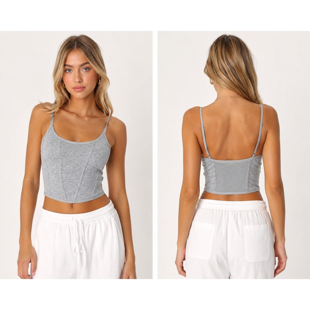 Colsie‎ Gray Ribbed Corset Lounge Bralette Crop Top Women's Large